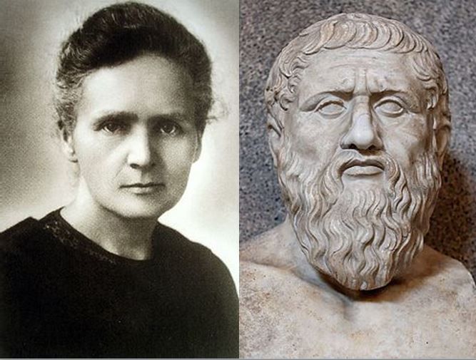 Marie Curie, científica polaca pionera en la radioactividad vs  Platón, filósofo griego y padre de la filosofía clásica