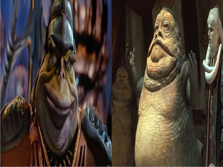 Jefe Nass, líder de Naboo vs Jabba The Hutt, el mayor mafioso de la galaxia
