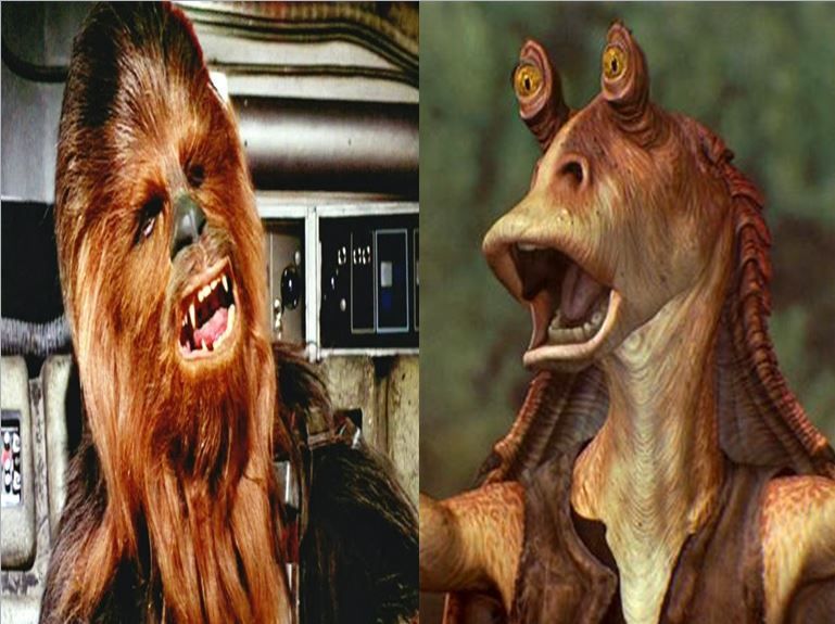 Una de fieles compañeros: Chewbacca vs Jar Jar Binks
