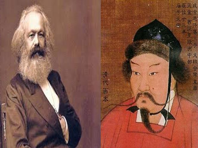 Karl Marx, filósofo alemán representante del comunismo vs Gengis Kan, conquistador y primer emperador mongol
